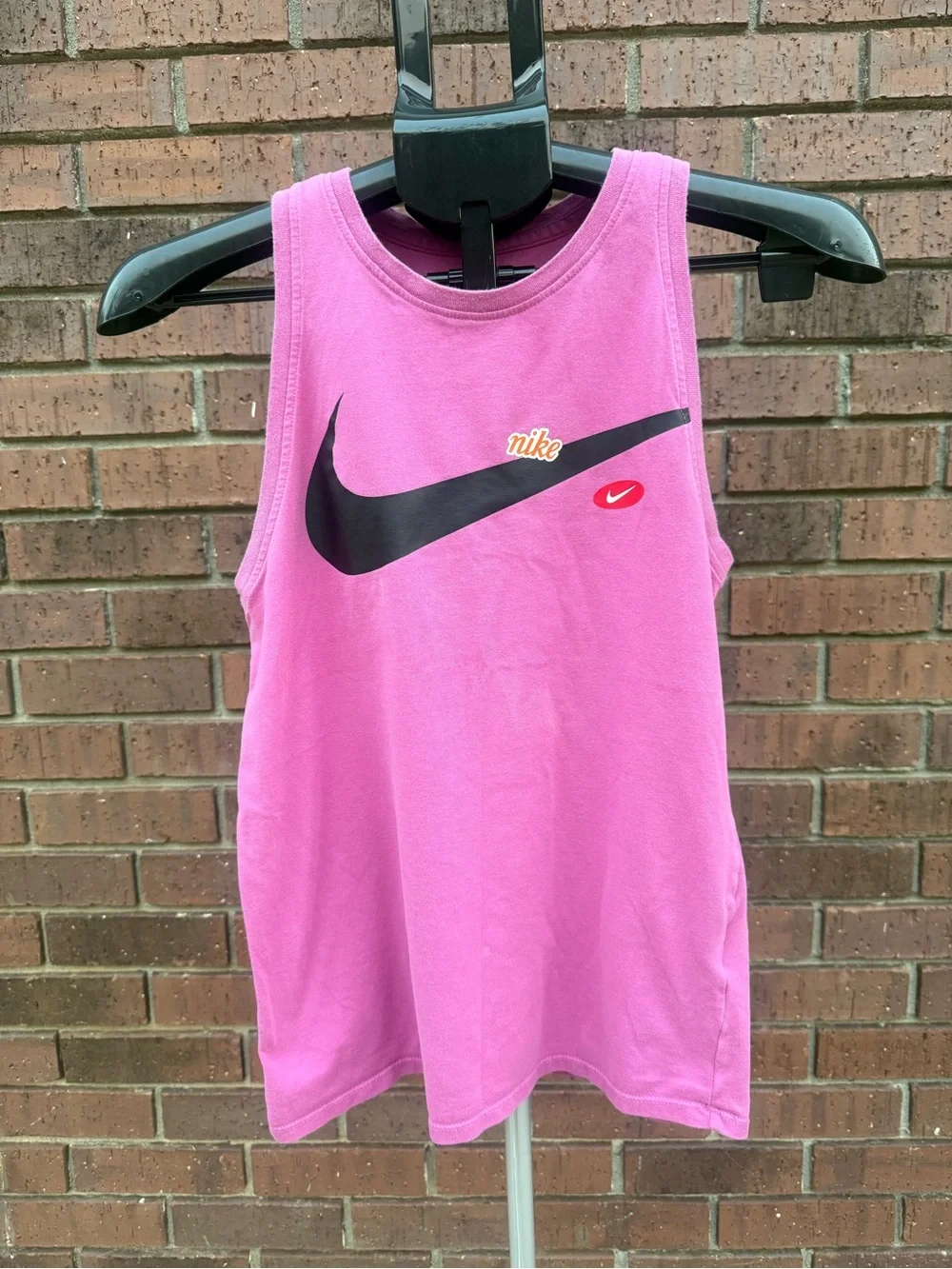 Nike Womens Dri-Fit Graphic Training Tank Top Pink Swoosh JDIY Athletic Logo XS